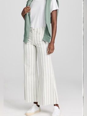 Frame Denim White Jeans with Blue Vertical Stripes — Wide Leg